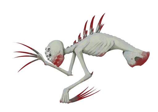 Ausarbeitung einer Konzeptzeichnung eines Monsters, skelettähnlich, ohne Beine und mit langen Klauen